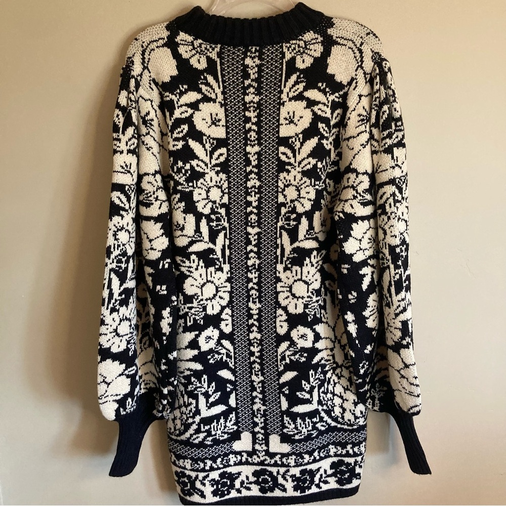 NEW FARM Rio Black Pineapple Garden Mini Sweater Dress Tunic Floral Knit Size S - Picture 13 of 16